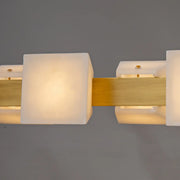 Modern Brass Linear Alabaster Cube Pendant Island Light