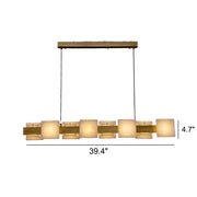 Modern Brass Linear Alabaster Cube Pendant Island Light