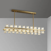 Modern Brass Linear Multiple Clear Crystal Island Light