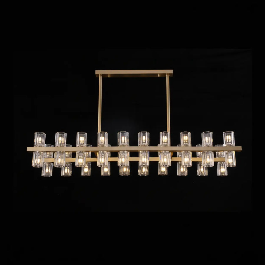 Modern Brass Linear Multiple Clear Crystal Island Light