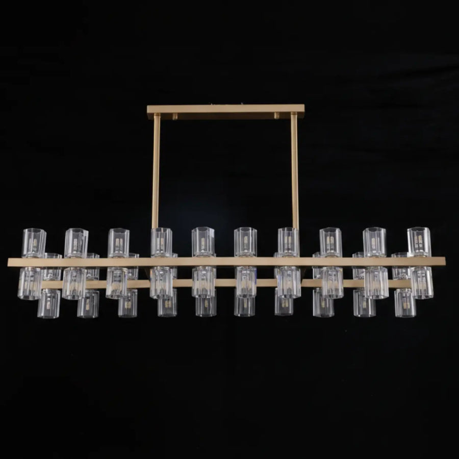 Modern Brass Linear Multiple Clear Crystal Island Light