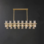 Modern Brass Linear Multiple Clear Crystal Island Light