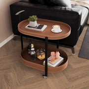 Modern Brown Oval Top Chairside Table with Shelf and Rollers