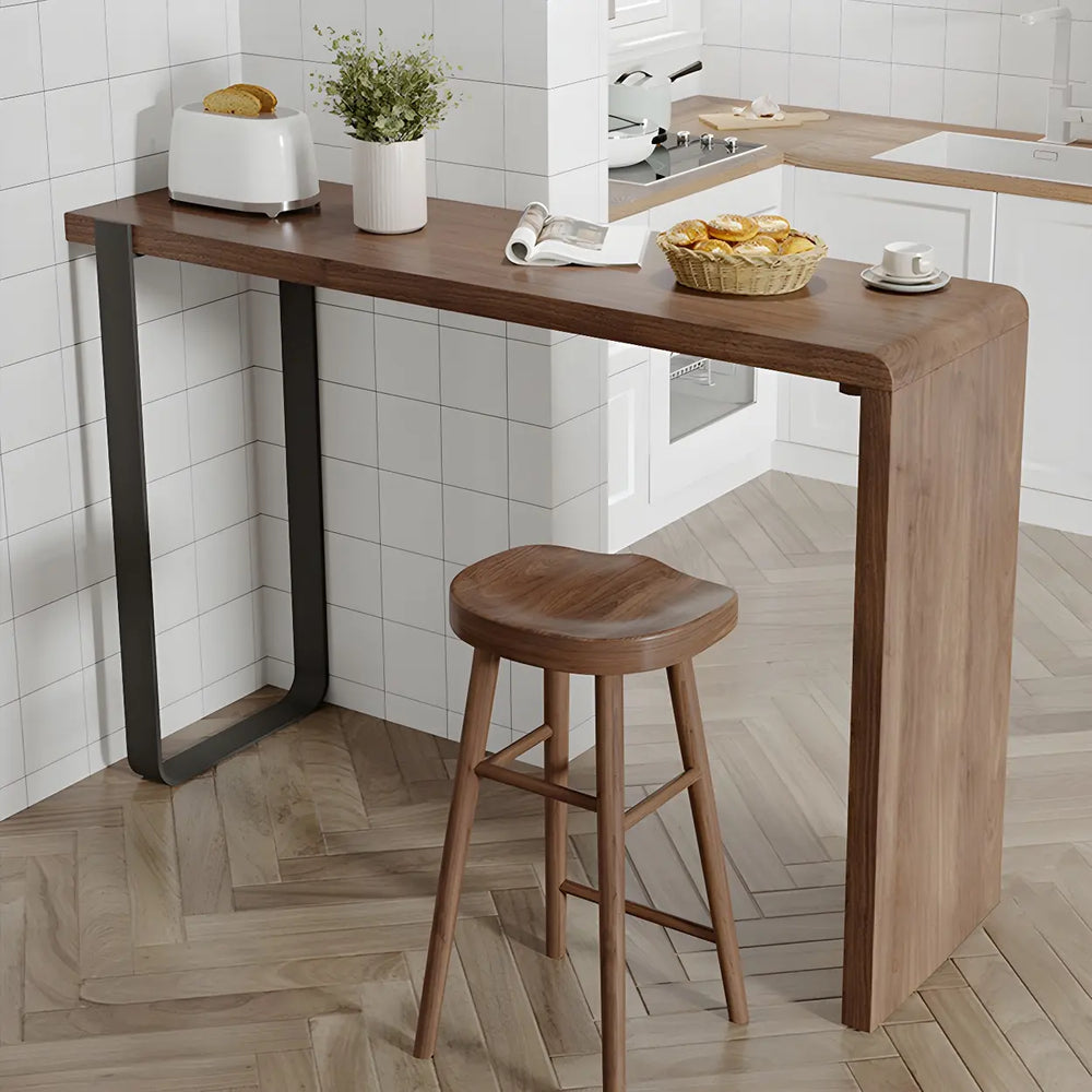 Modern Brown Rectangular  Bar Table with Metal Leg