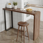 Modern Brown Rectangular  Bar Table with Metal Leg