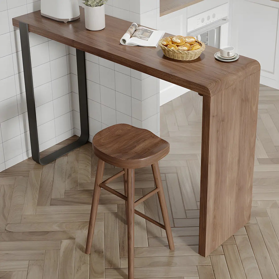 Modern Brown Rectangular  Bar Table with Metal Leg