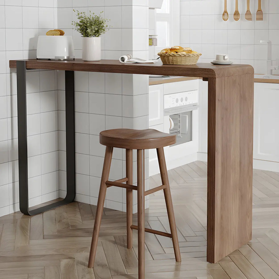 Modern Brown Rectangular  Bar Table with Metal Leg