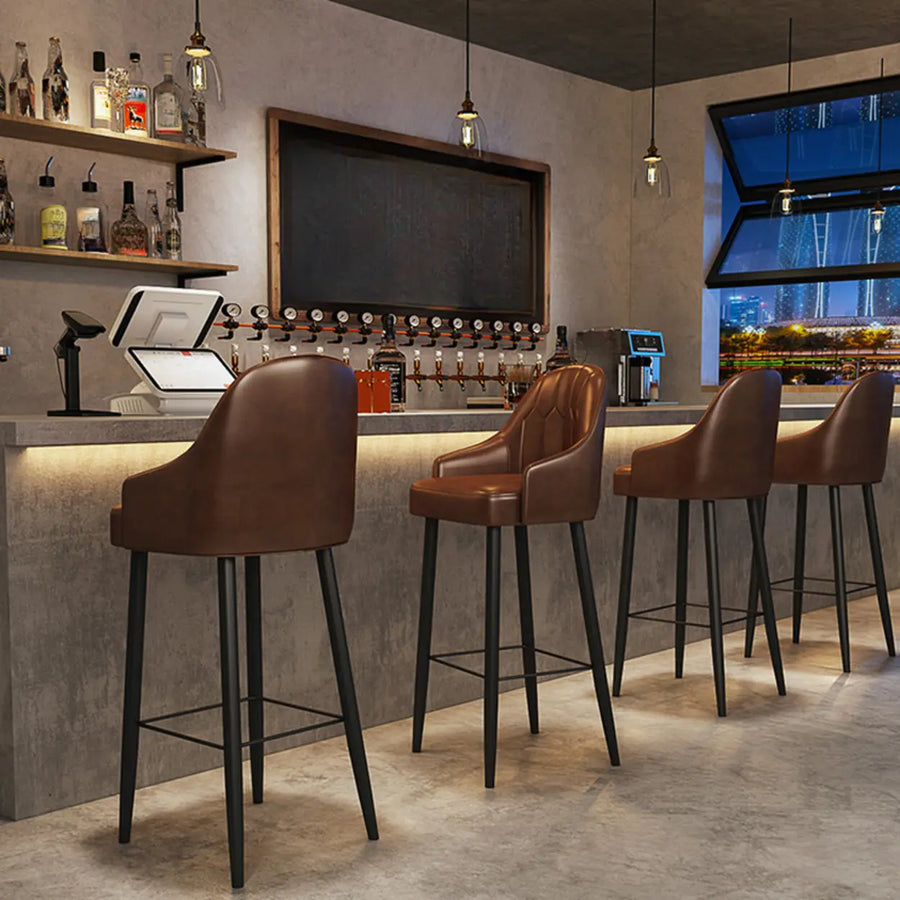 Modern Brown Square Leather Bar Stool with Backrest
