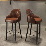 Modern Brown Square Leather Bar Stool with Backrest