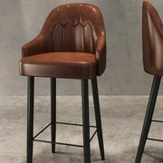 Modern Brown Square Leather Bar Stool with Backrest