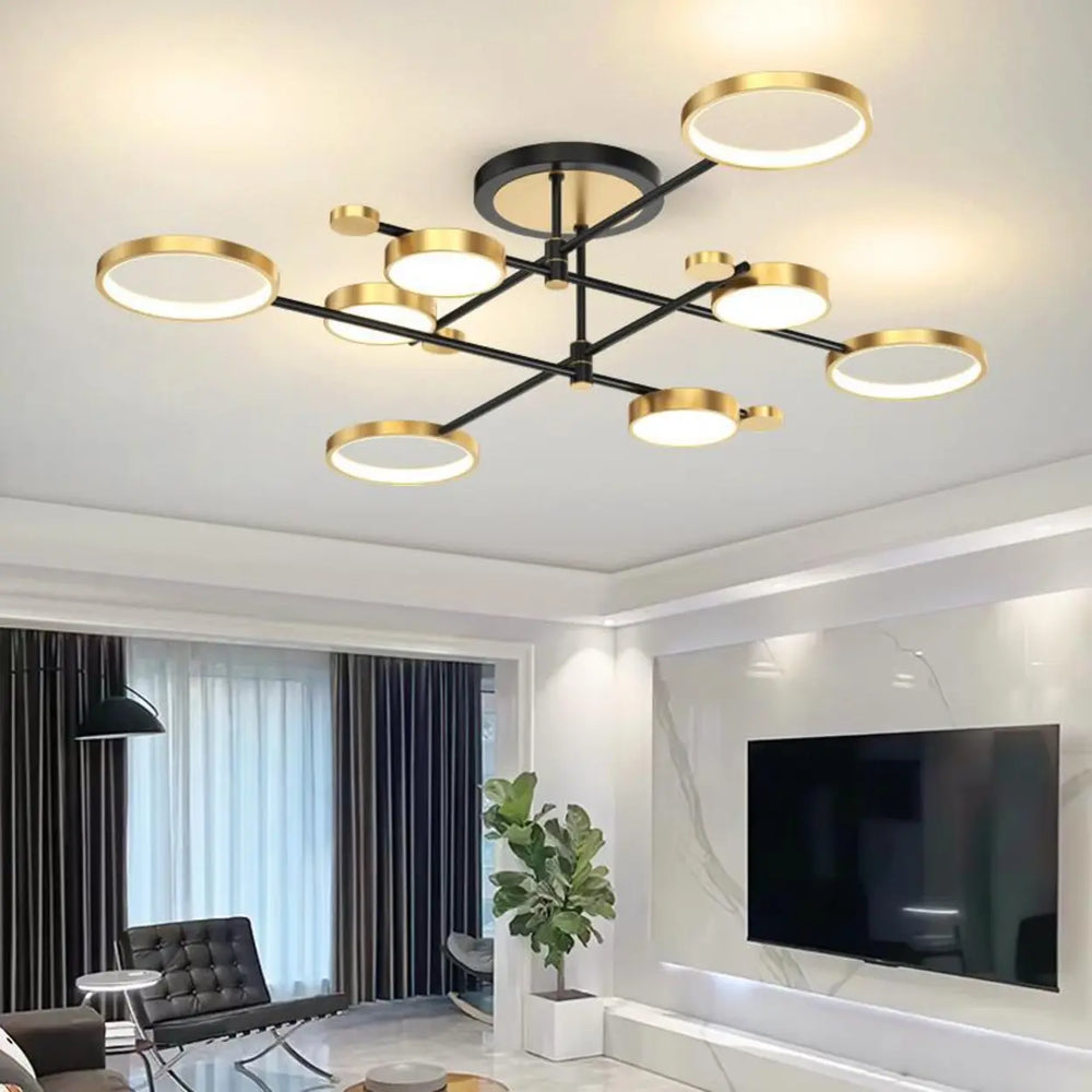 Modern Circle Gold Ceiling Lamp for Living Room, Large