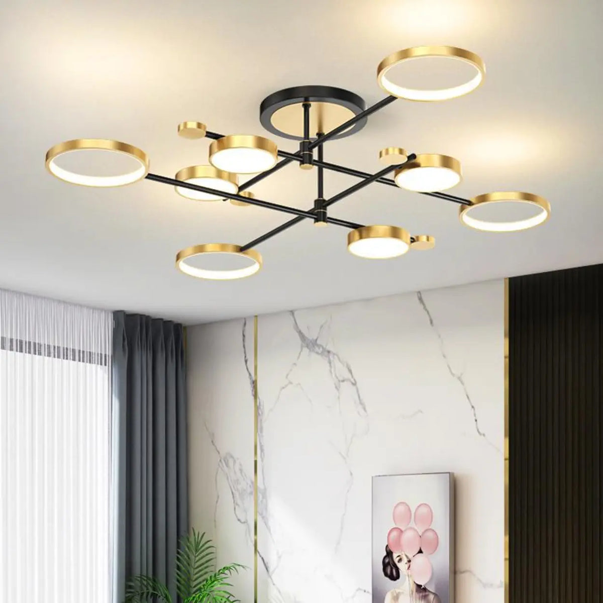 Modern Circle Gold Ceiling Lamp for Living Room, Large