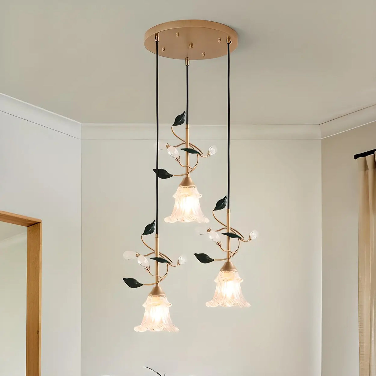 Modern Clear Glass Flower Round Bedroom Pendant Lights