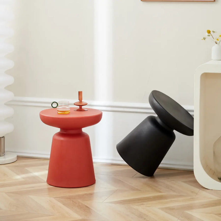 Modern Colorful Minimalist Red Drum Round Side Table