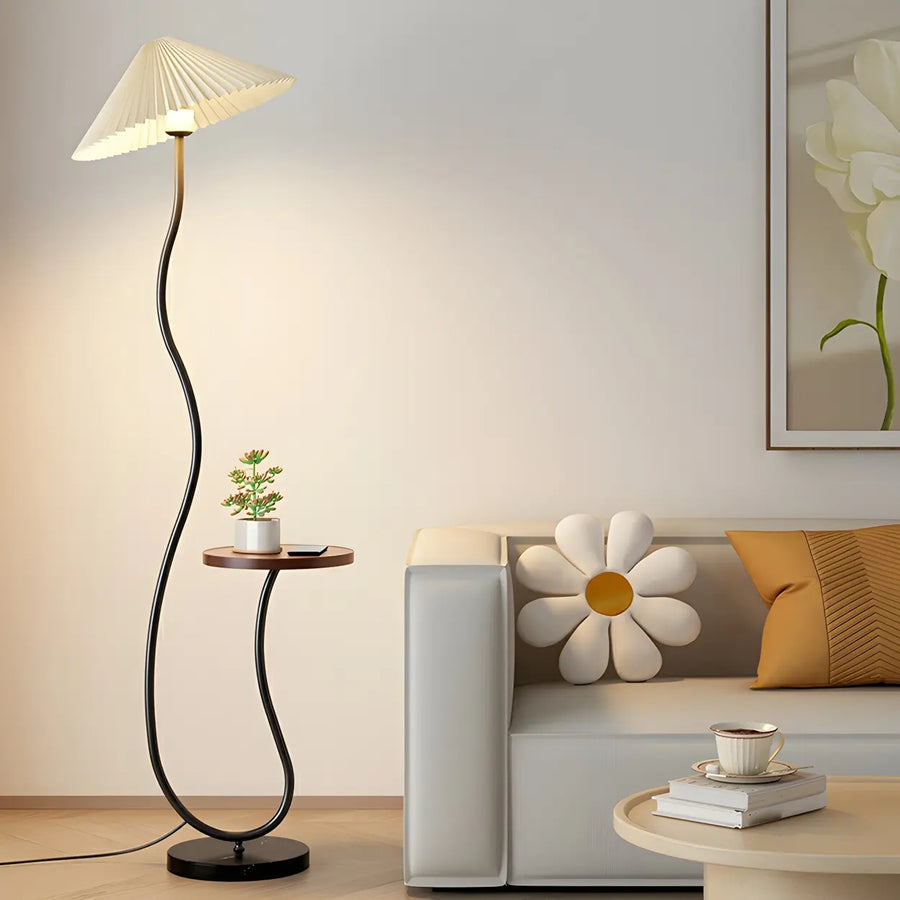 Modern Cone and Curved Floor Lamp with Side Table