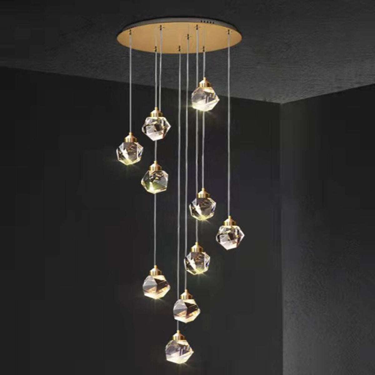 Modern Crystal Cluster String Led Pendant Light