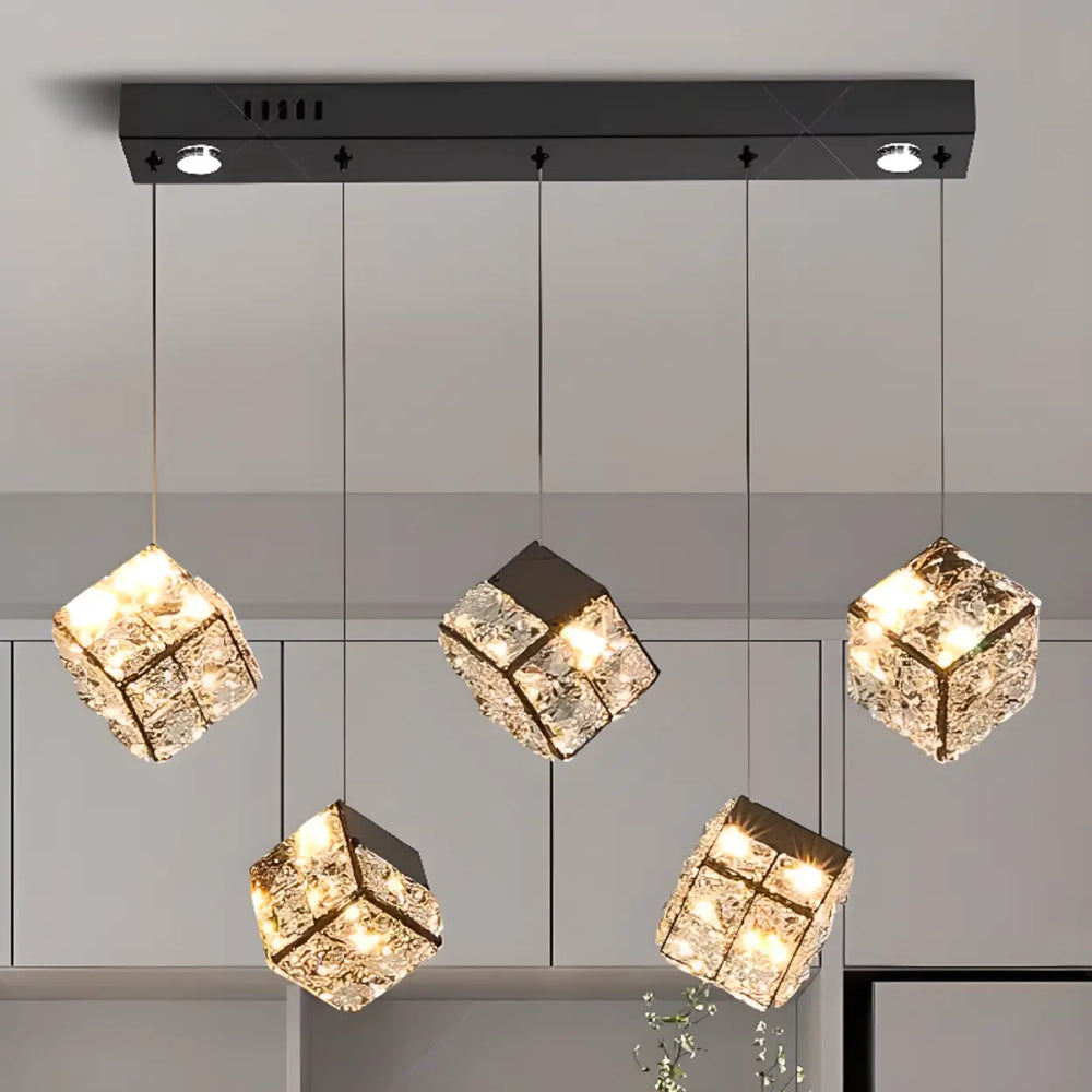 Modern Crystal Cube Pendant Light for Dining Room & Kitchen