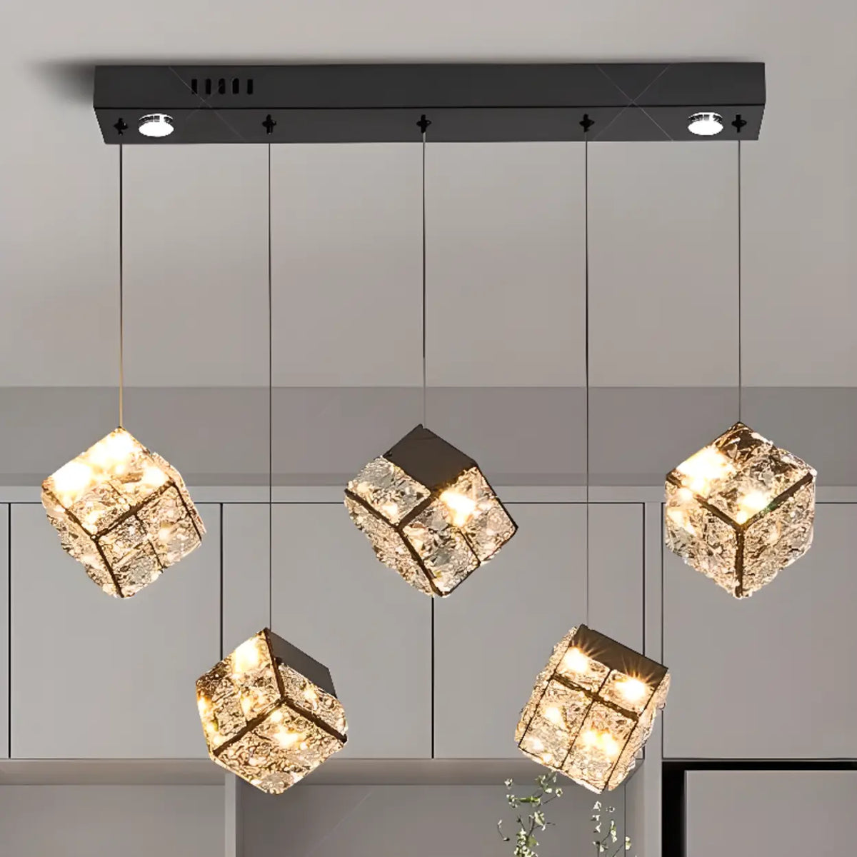 Modern Crystal Cube Pendant Light for Dining Room & Kitchen