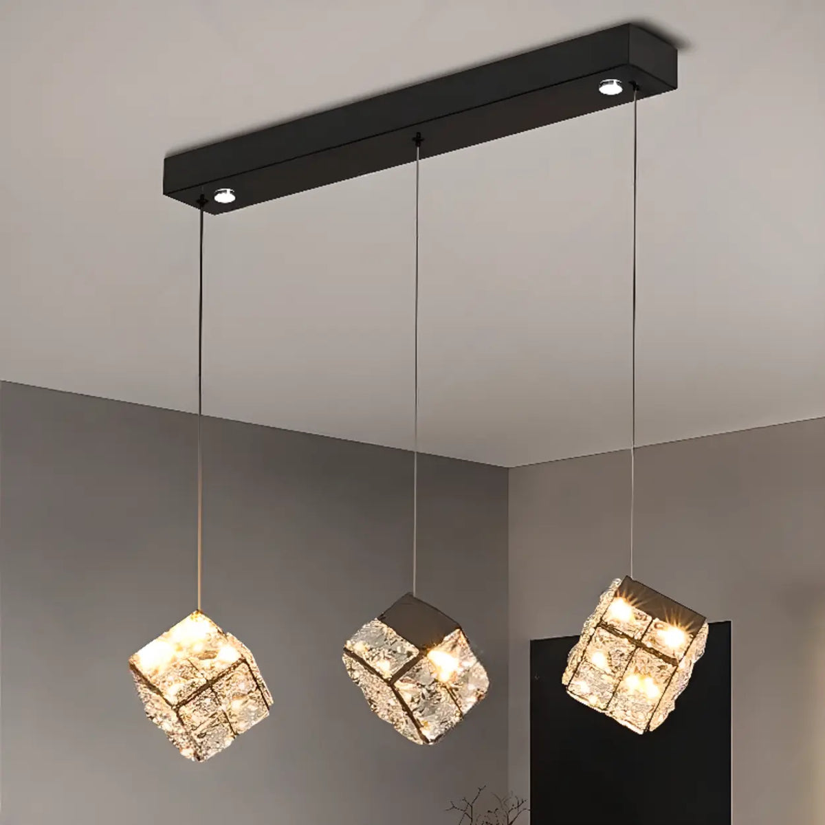 Modern Crystal Cube Pendant Light for Dining Room & Kitchen