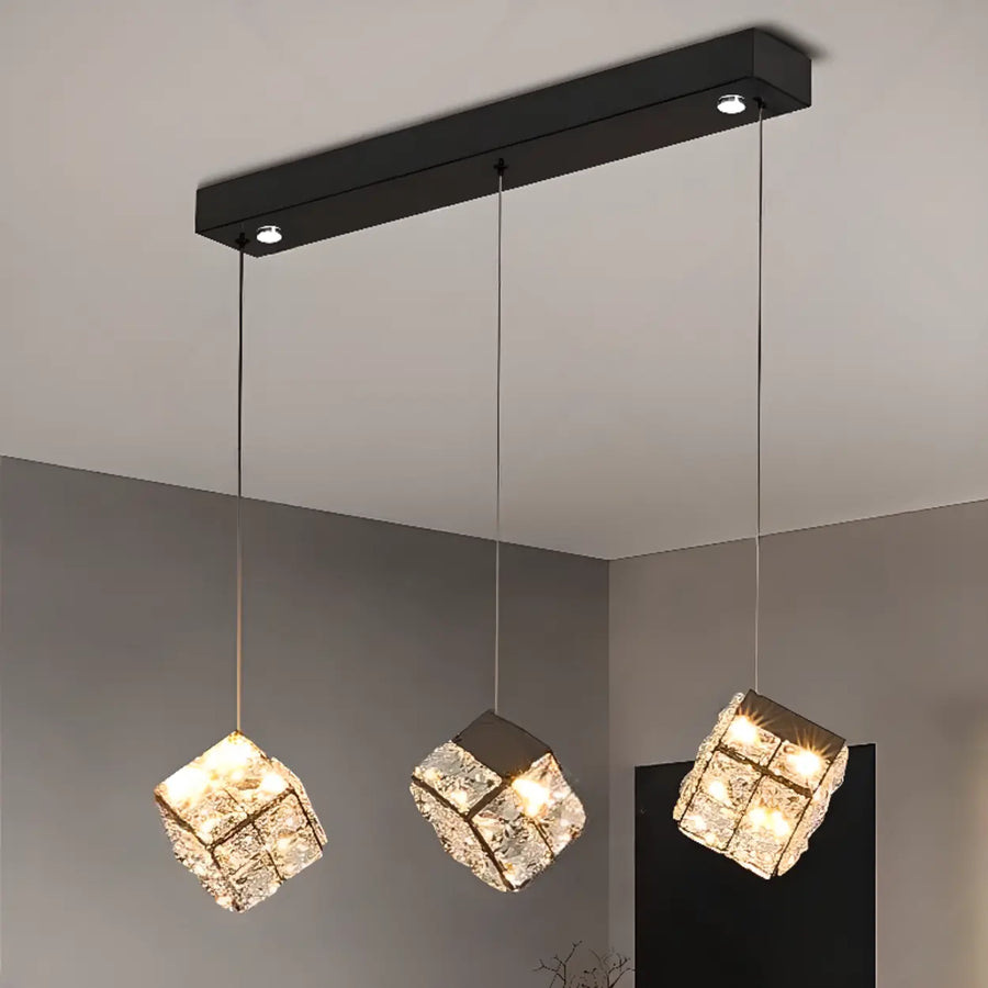 Modern Crystal Cube Pendant Light for Dining Room & Kitchen