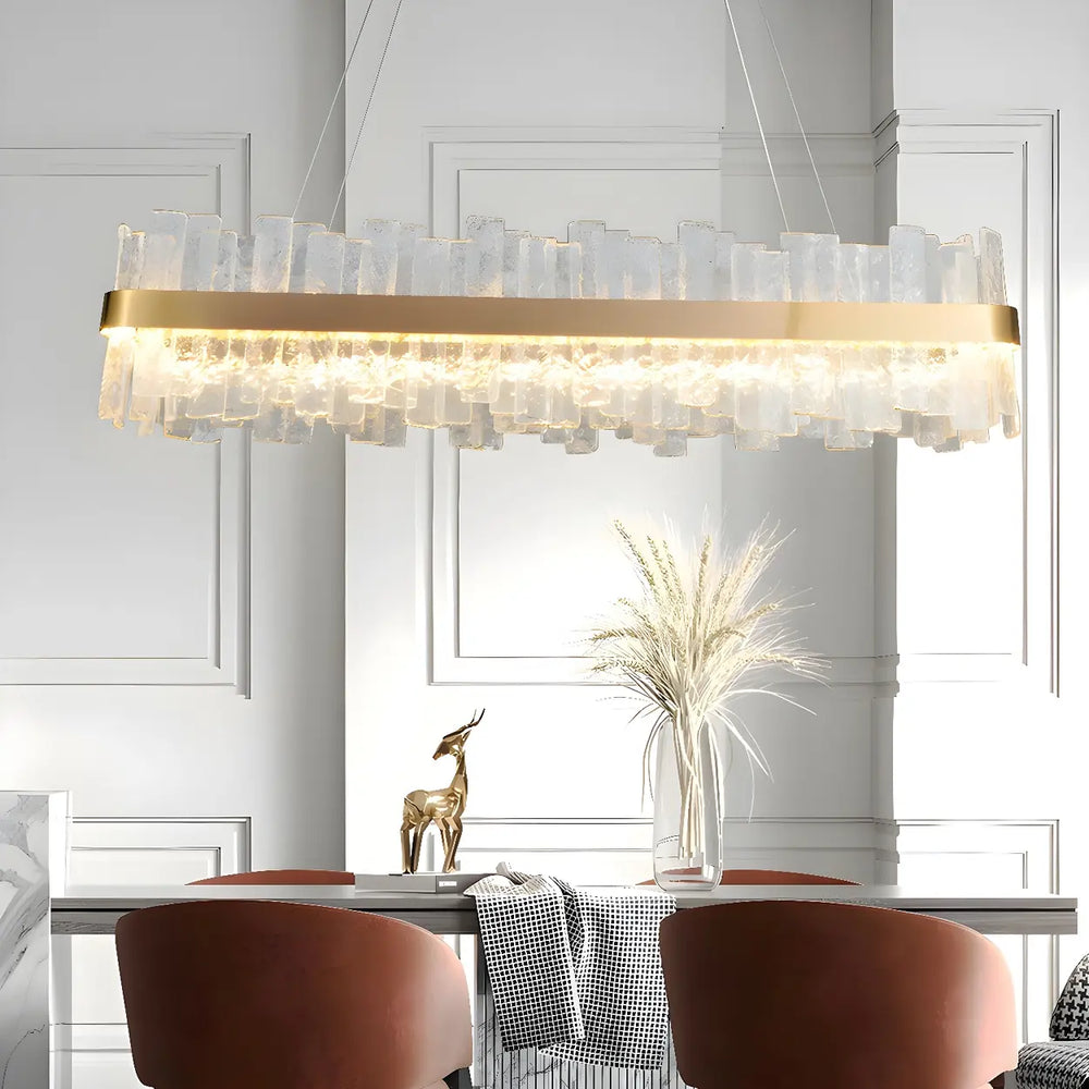 Modern Crystal Linear Chandelier with Gold Finish, 48 Inch