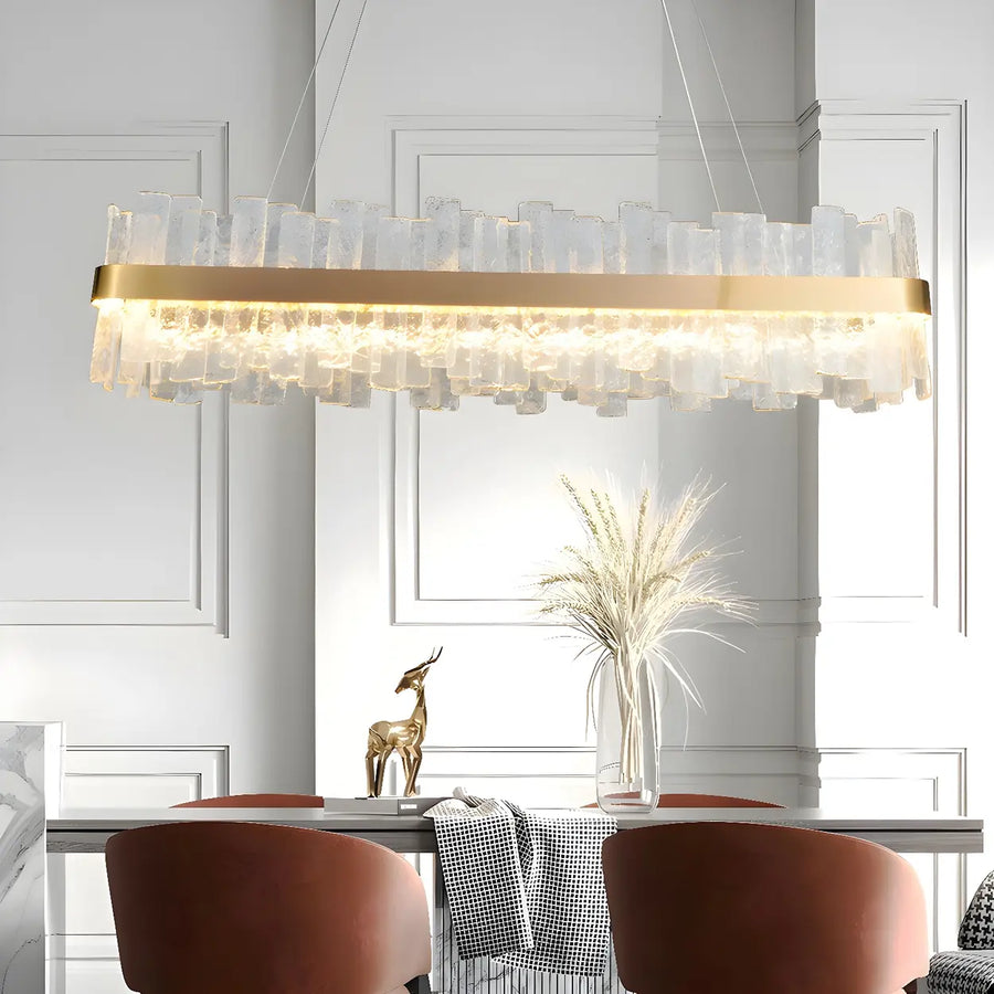 Modern Crystal Linear Chandelier with Gold Finish, 48 Inch