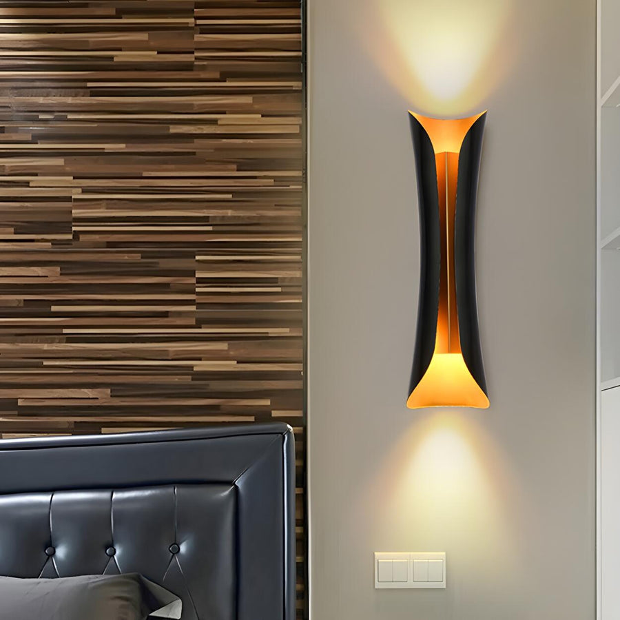 Modern Curl Black and Gold Up Down Bedside Wall Sconce