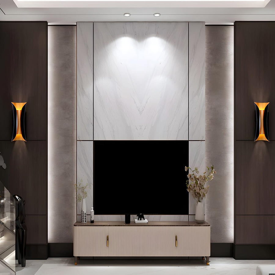 Modern Curl Black and Gold Up Down Bedside Wall Sconce