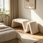 Modern Curved Chenille Solid Wood Frame Bedroom Bench