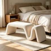 Modern Curved Chenille Solid Wood Frame Bedroom Bench