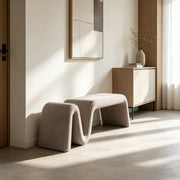 Modern Curved Chenille Solid Wood Frame Bedroom Bench