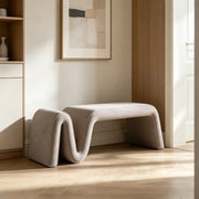 Modern Curved Chenille Solid Wood Frame Bedroom Bench