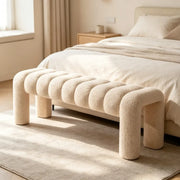Modern Curved Solid Wood Bouclé Upholstered Bedroom Bench