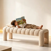 Modern Curved Solid Wood Bouclé Upholstered Bedroom Bench