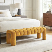 Modern Curved Solid Wood Bouclé Upholstered Bedroom Bench