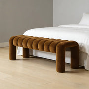 Modern Curved Solid Wood Bouclé Upholstered Bedroom Bench