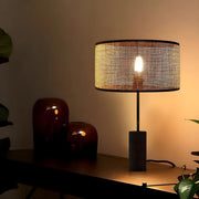 Modern Cylinder Rattan Shape Metal Base Table Lamp