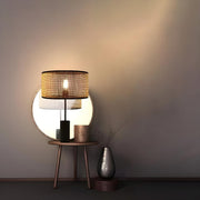 Modern Cylinder Rattan Shape Metal Base Table Lamp