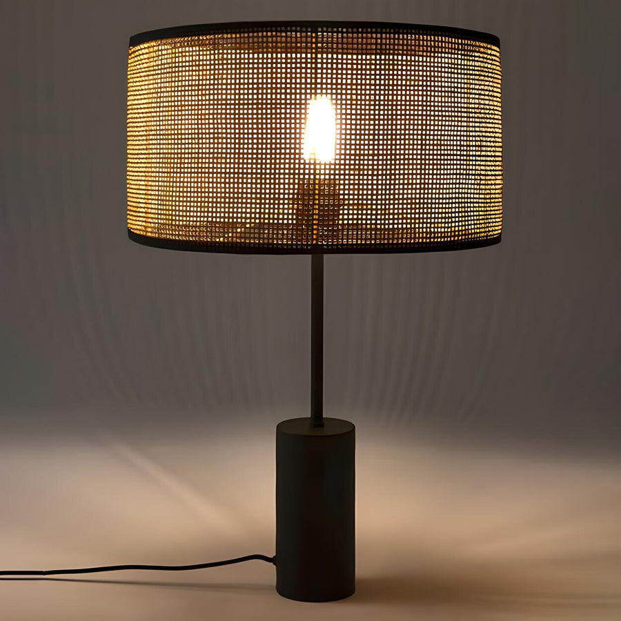 Modern Cylinder Rattan Shape Metal Base Table Lamp