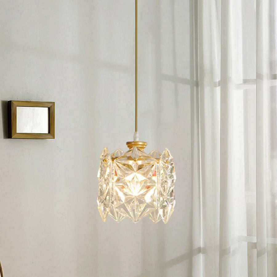 Modern Cylindrical Cube Clear Glass Pendant Light