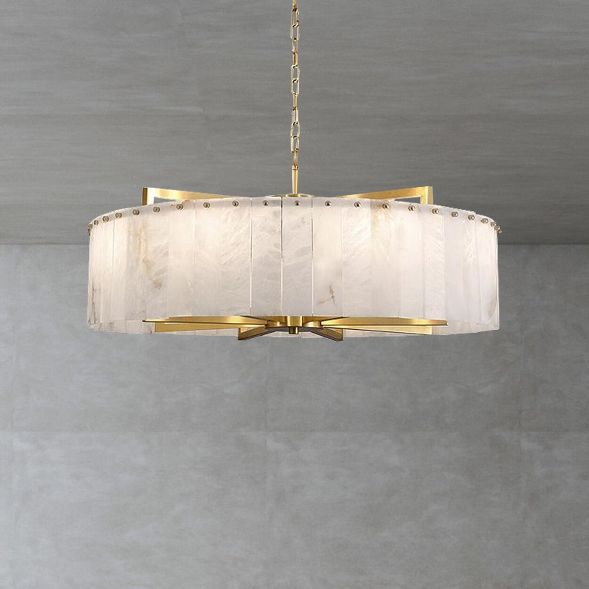 Adjustable Modern Gold Drum Alabaster Chandelier