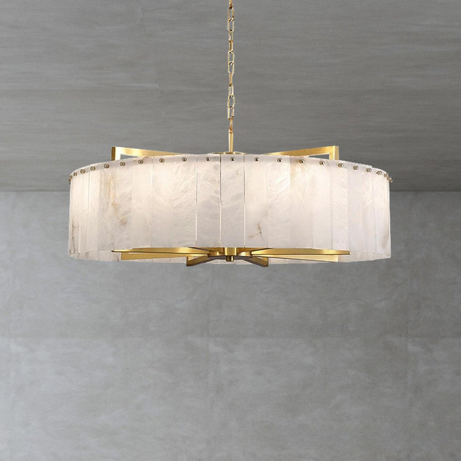 Adjustable Modern Gold Drum Alabaster Chandelier