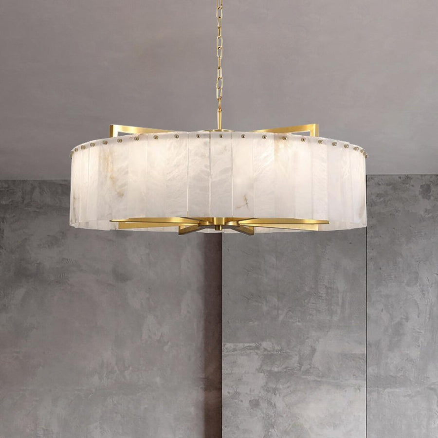 Adjustable Modern Gold Drum Alabaster Chandelier