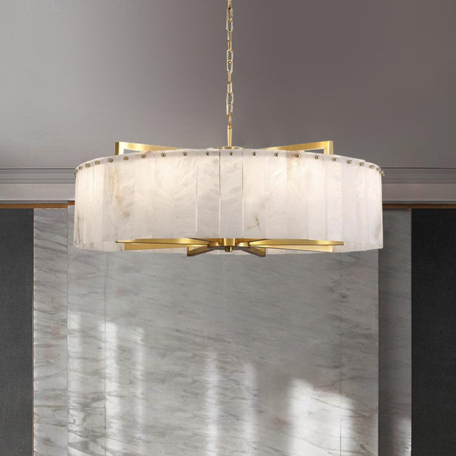 Adjustable Modern Gold Drum Alabaster Chandelier