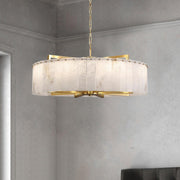 Adjustable Modern Gold Drum Alabaster Chandelier