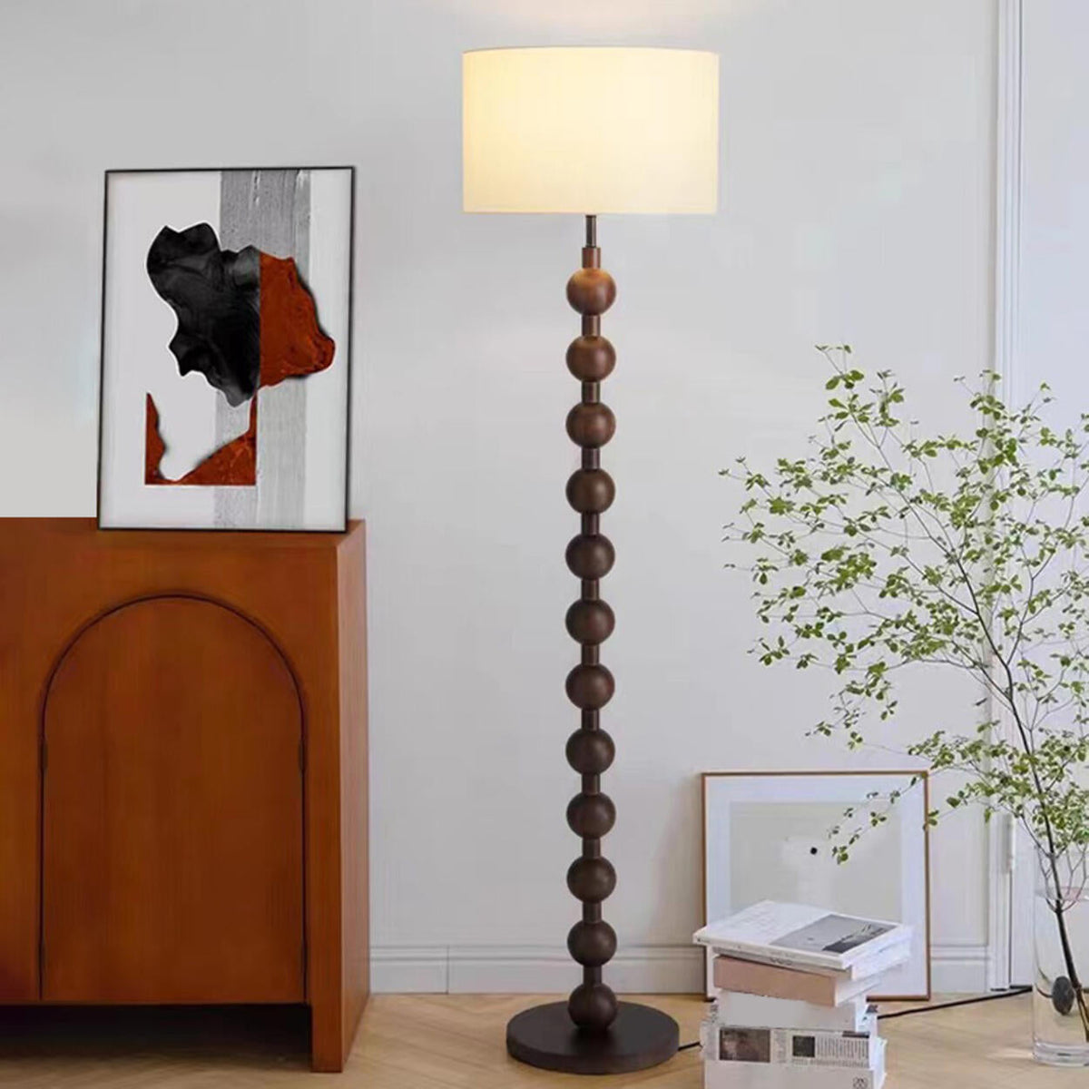 Modern Drum Wooden Spherical Column Floor Lamp