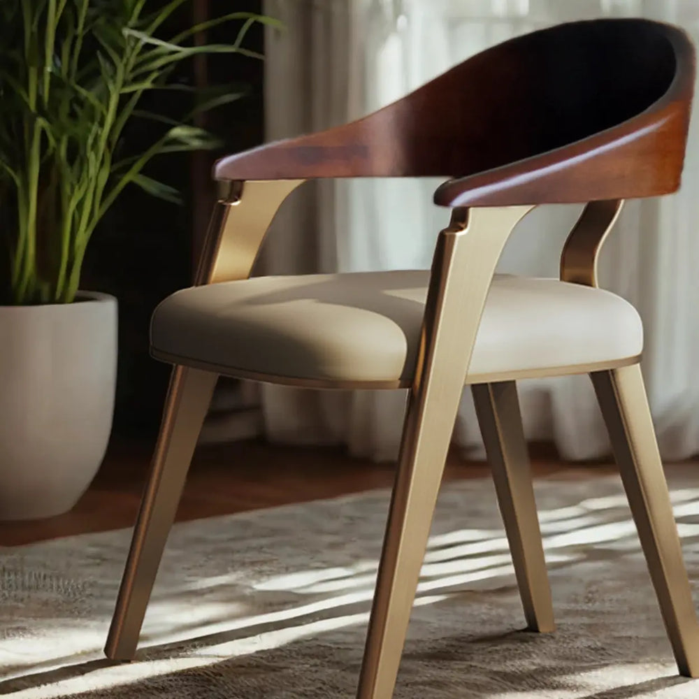 Modern Ergonomic Curved Back Leather Upholstered Arm Dining Chair