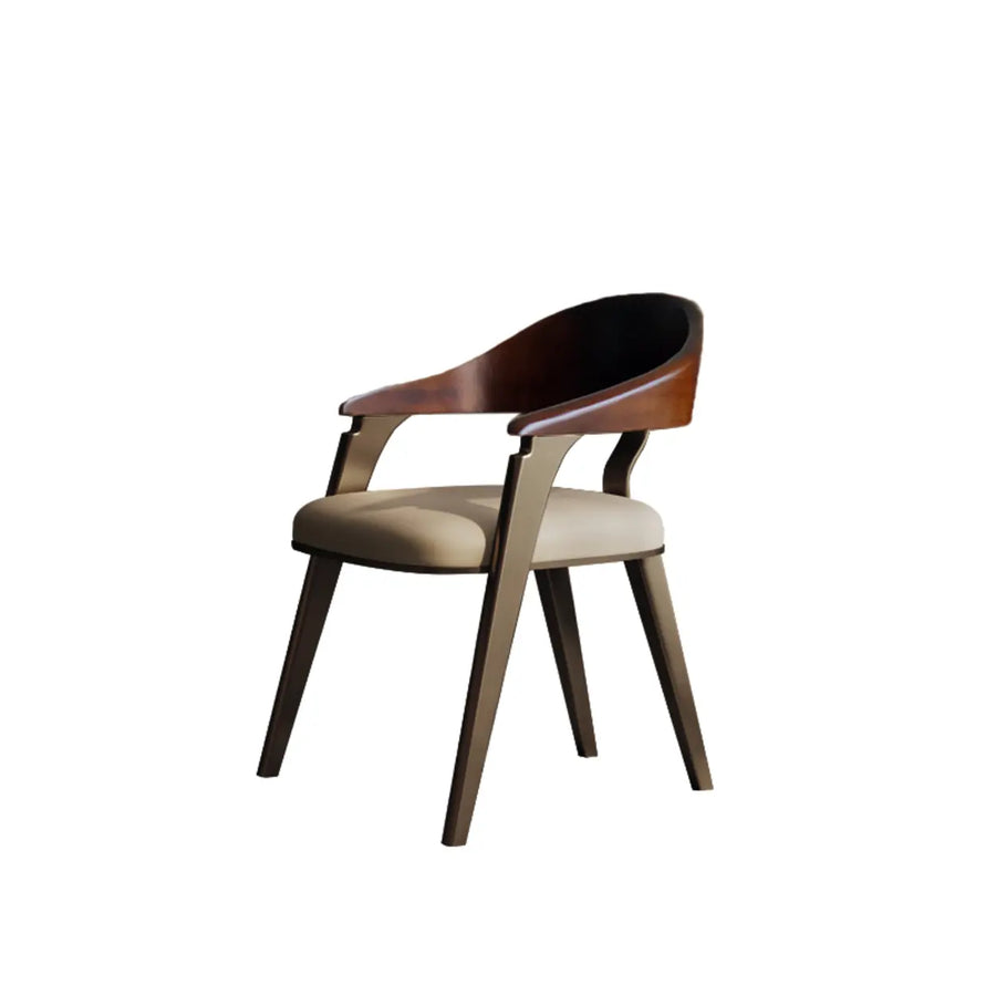 Modern Ergonomic Curved Back Leather Upholstered Arm Dining Chair