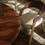 Modern Ergonomic Curved Back Leather Upholstered Arm Dining Chair