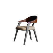 Modern Ergonomic Curved Back Leather Upholstered Arm Dining Chair